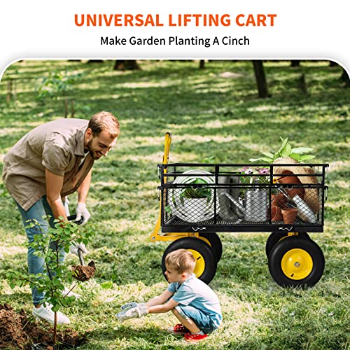 Vevor Steel Garden Cart, Heavy Duty 1400 Lbs Capacity, With Removable Mesh Sides To Convert Into Flatbed, Utility Metal Wagon With 2-In-1 Handle And 15 In Tires, Perfect For Garden, Farm, Yard #TOP1