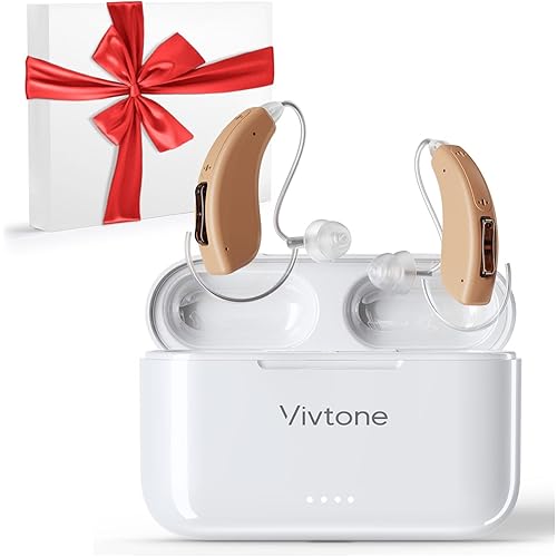 Rechargeable Hearing Aids for Seniors Adults, Advanced Multi Channel Digital BTE Hearing Assist, with Recycle Charging Case for 125 Hrs Backup Power, Auto-On/Off, Pair, Lucid508-beige