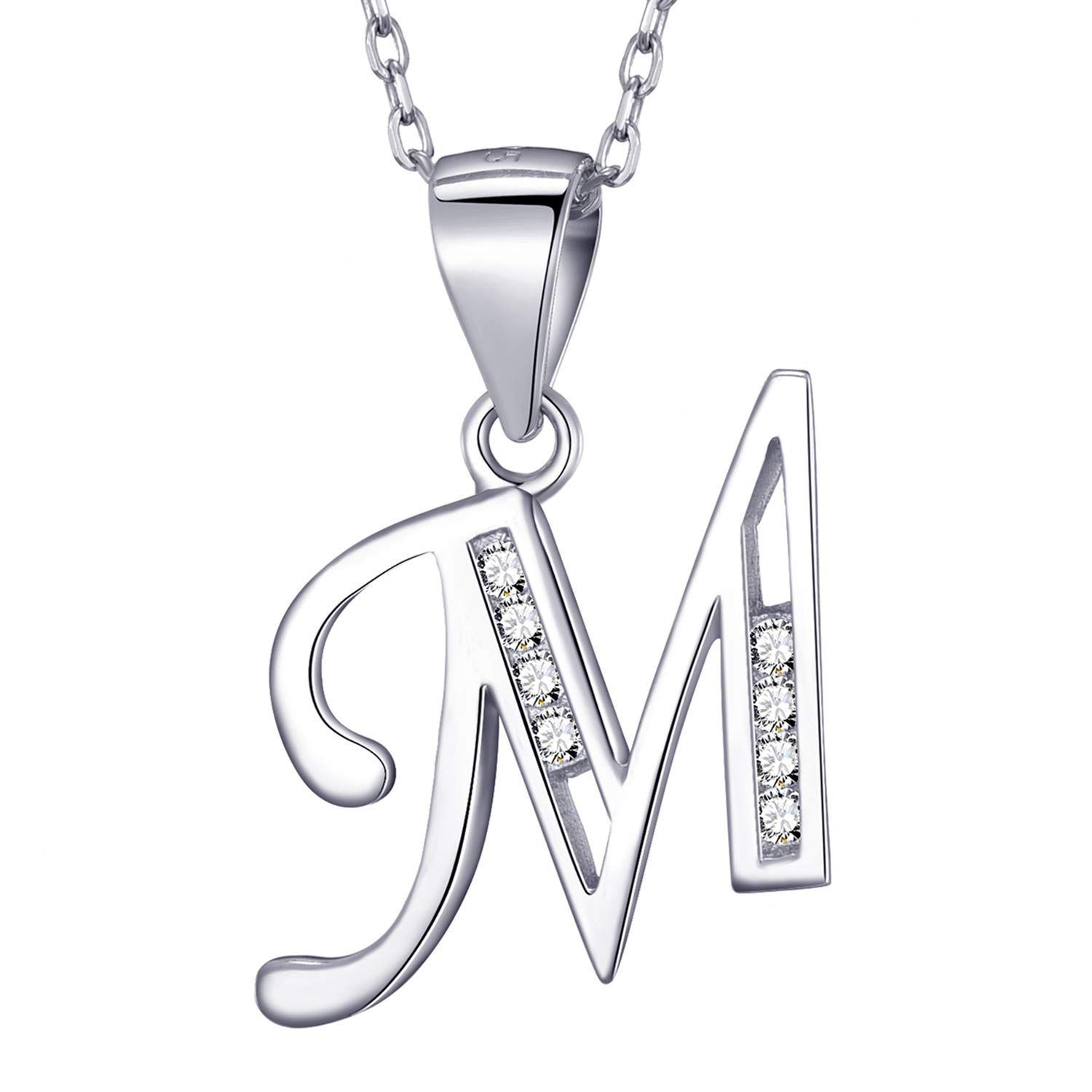 MASADA Cadena con Inicial de Plata Esterlina 925 - Colgante con Letra con Piedras de Circonio - 46cm de largo - Bolsa de Terciopelo