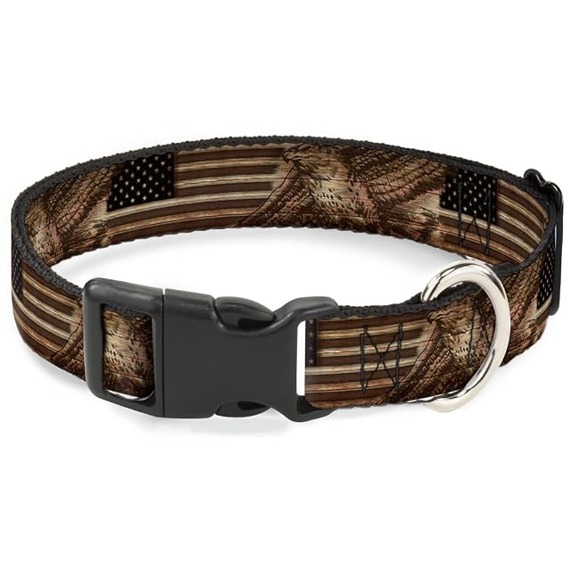 Buckle-Down Americana Eagle & Bandera rústica de Madera Grano plástico Clip Collar, 1" x 15-26" /Grande