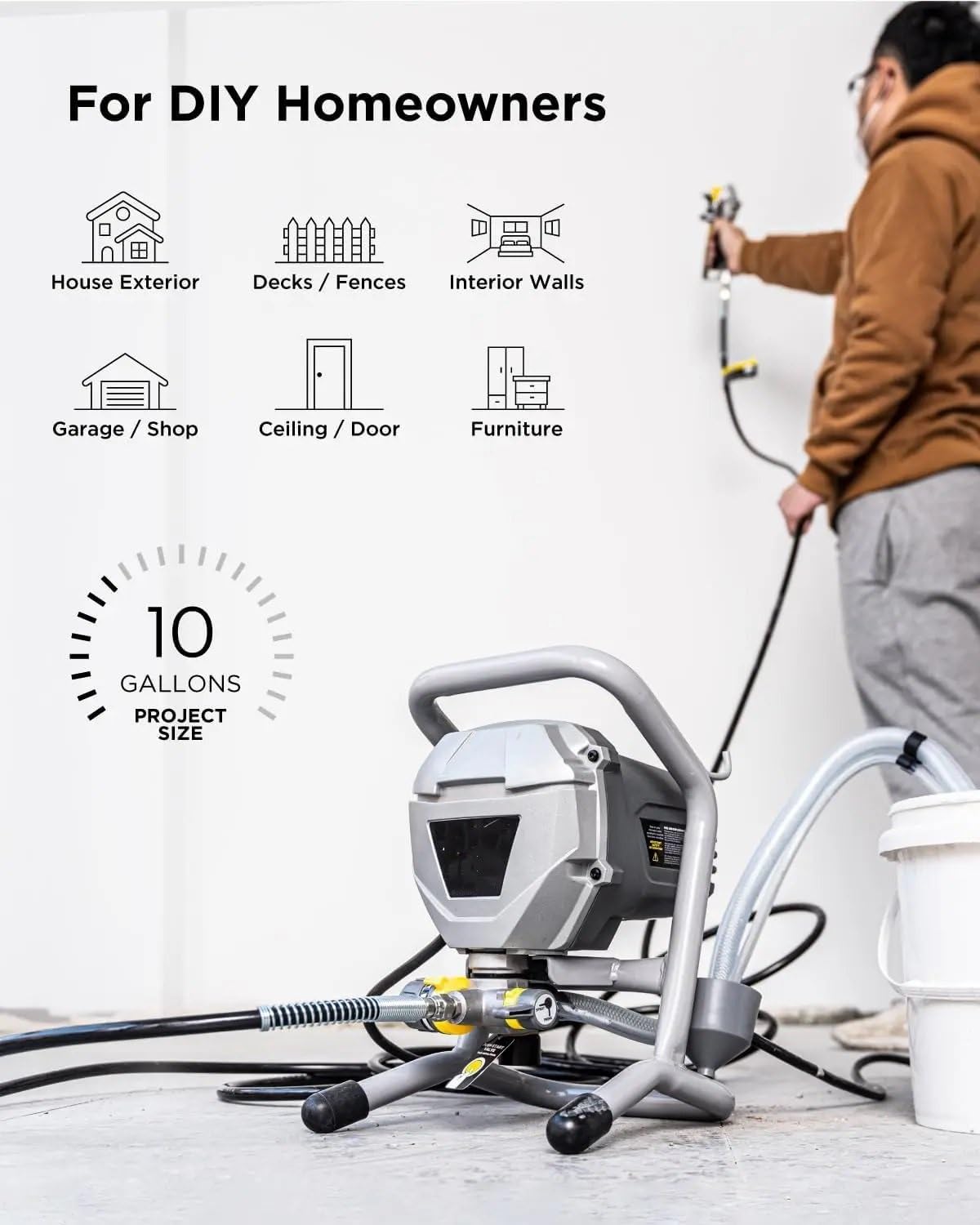 Rozpylacze farb Airless natryskowy Bezpowietrzny pistolet natryskowy, wysoce wydajny, bez rozcieńczania, minimalny do projektów malarskich do 10 galonów
