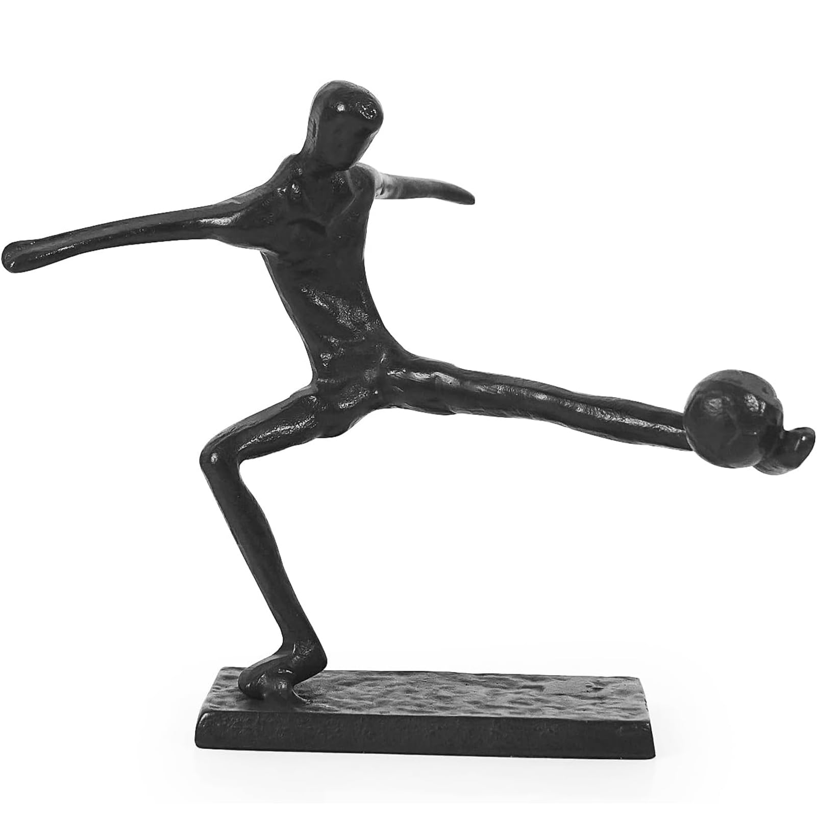 Aoneky Gusseisen Fußballspieler Skulptur, Schwarz, Metall Fußballer Ornament für Regal Kaffeetisch Wohnzimmer Heimdekoration