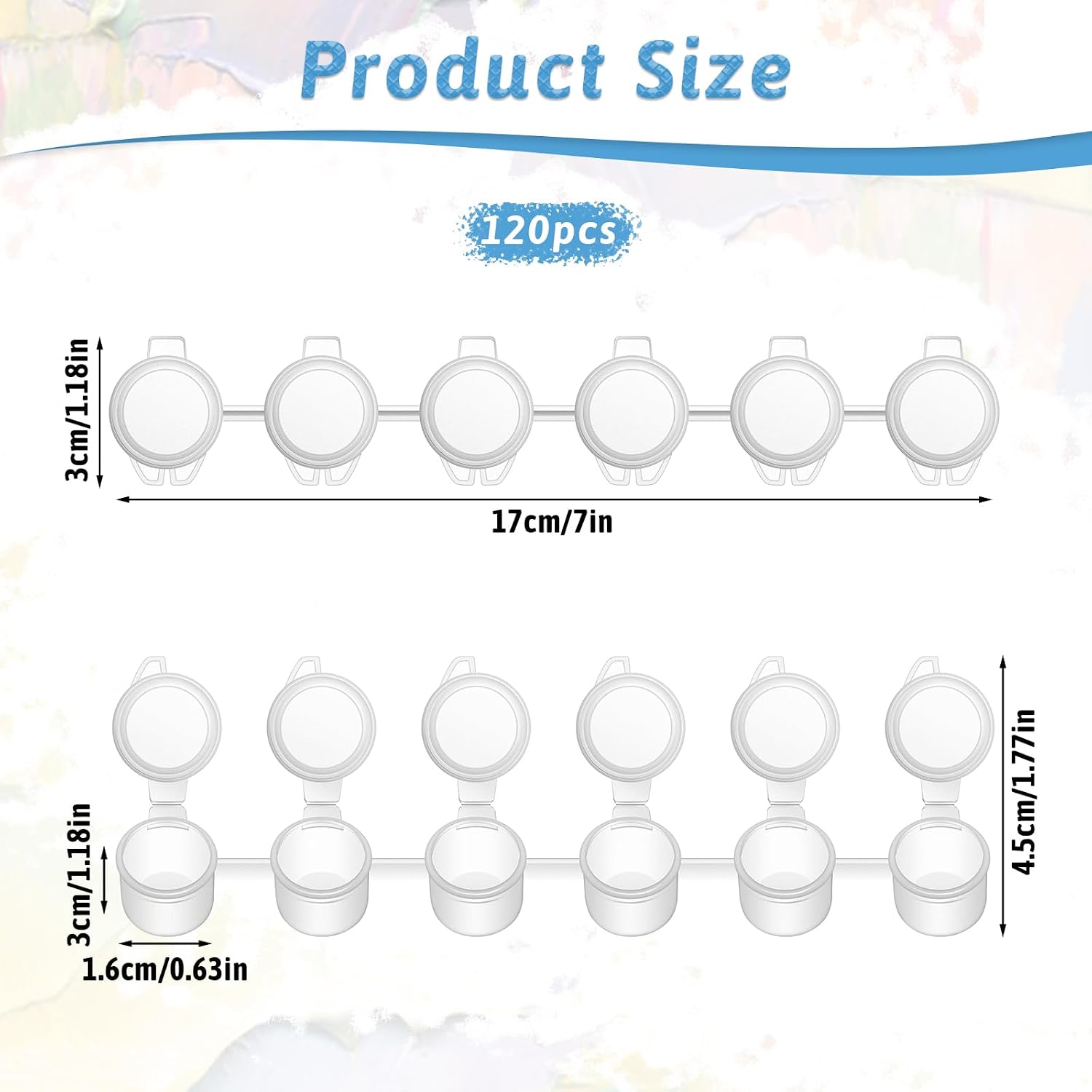 120 PCS Paint Containers with Lids, 0.1 Oz Empty Paint Pots with Lids 20 Strips Containers Acrylic Paints Storage Transparent Paints Pots for Craft Storage Classrooms Schools Painting