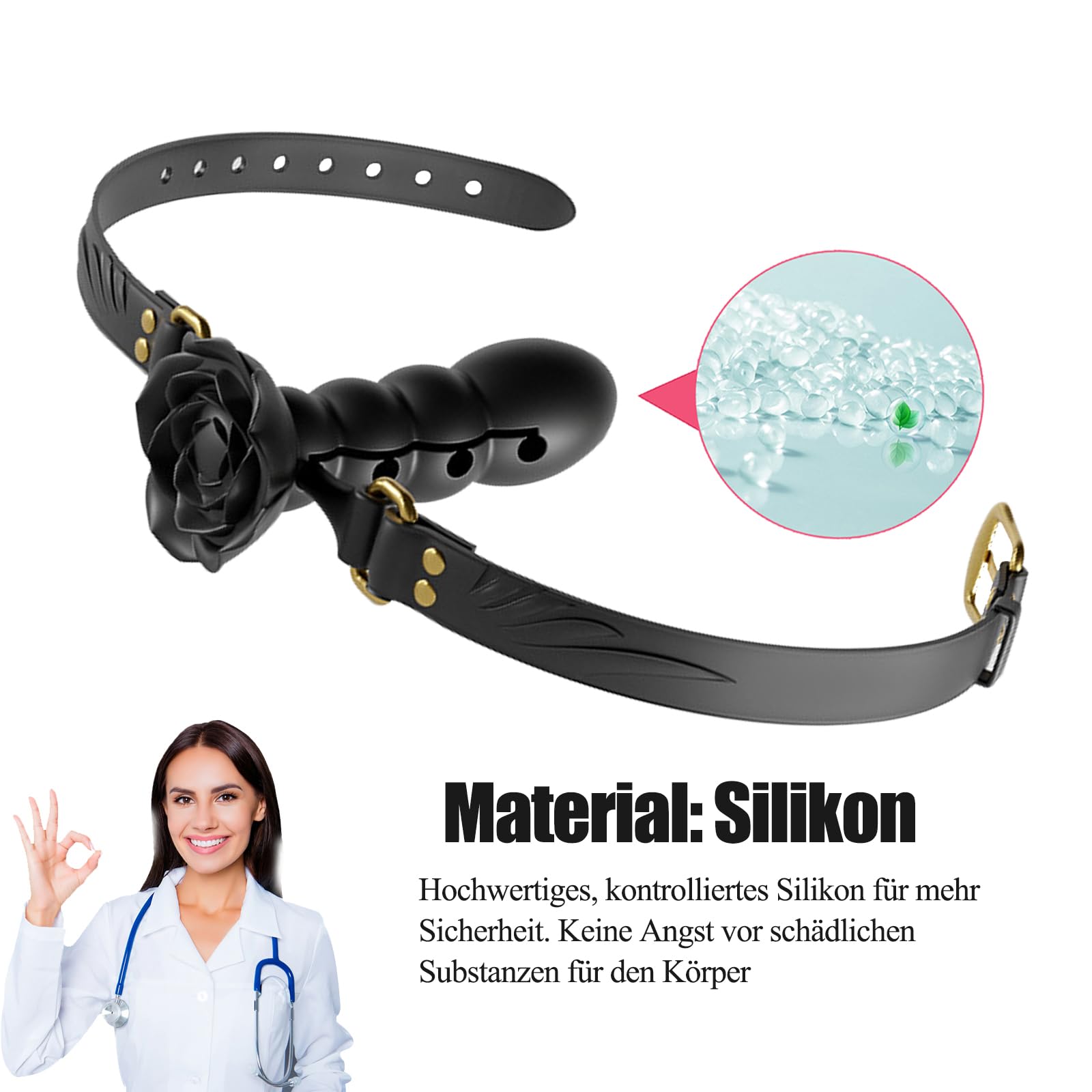 Baillon BDSM sex toy pour Couple, SM Bouche Gag Gode Bâillon Boule en Silicone, Sex mouth plug BDSM Accessoire Jeux Sexuels Jouet bouche (Noir)