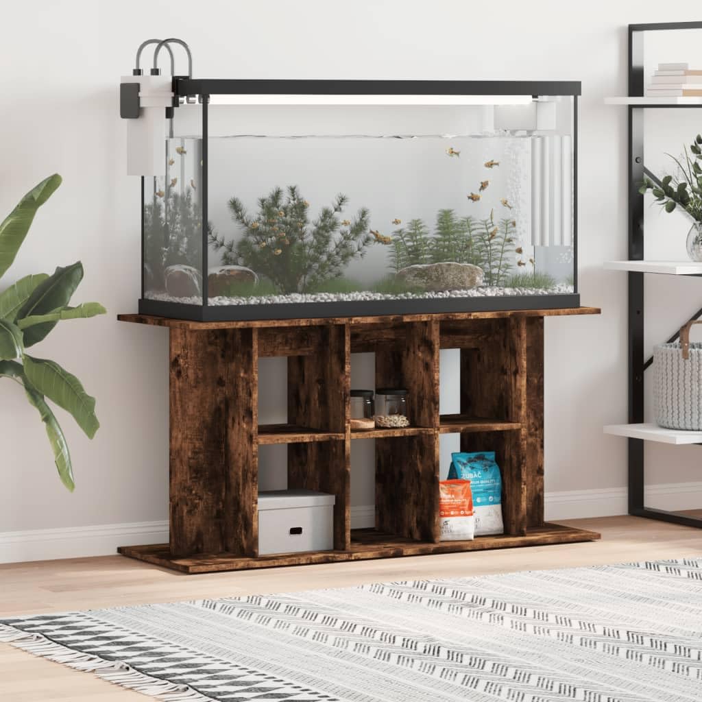 Supporto per acquario, rovere affumicato, 120 x 40 x 60 cm, in legno di ingegneria, mobile per acquario con scomparti, supporto per serbatoio di rettili, armadio portaoggetti per soggiorno