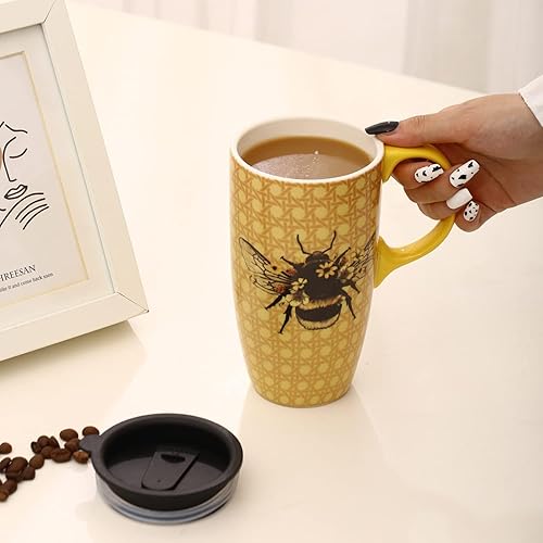 Miniatura 4 de DUSVALLY Taza de viaje de cerámica reutilizable de 17 onzas con tapa y asa, taza de café de cerámica con caja de color para los amantes del café,
