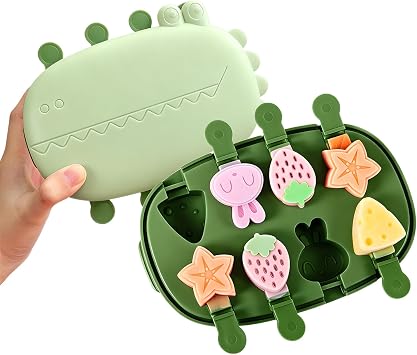 Silicone Popsicle Mold, Fun Shaped Dinosaur Popsicle Silicone Molds with 8 Sticks, Reusable Small Mini Ice Popsicle Molds Set, Easy to Clean and Dishwasher Safe