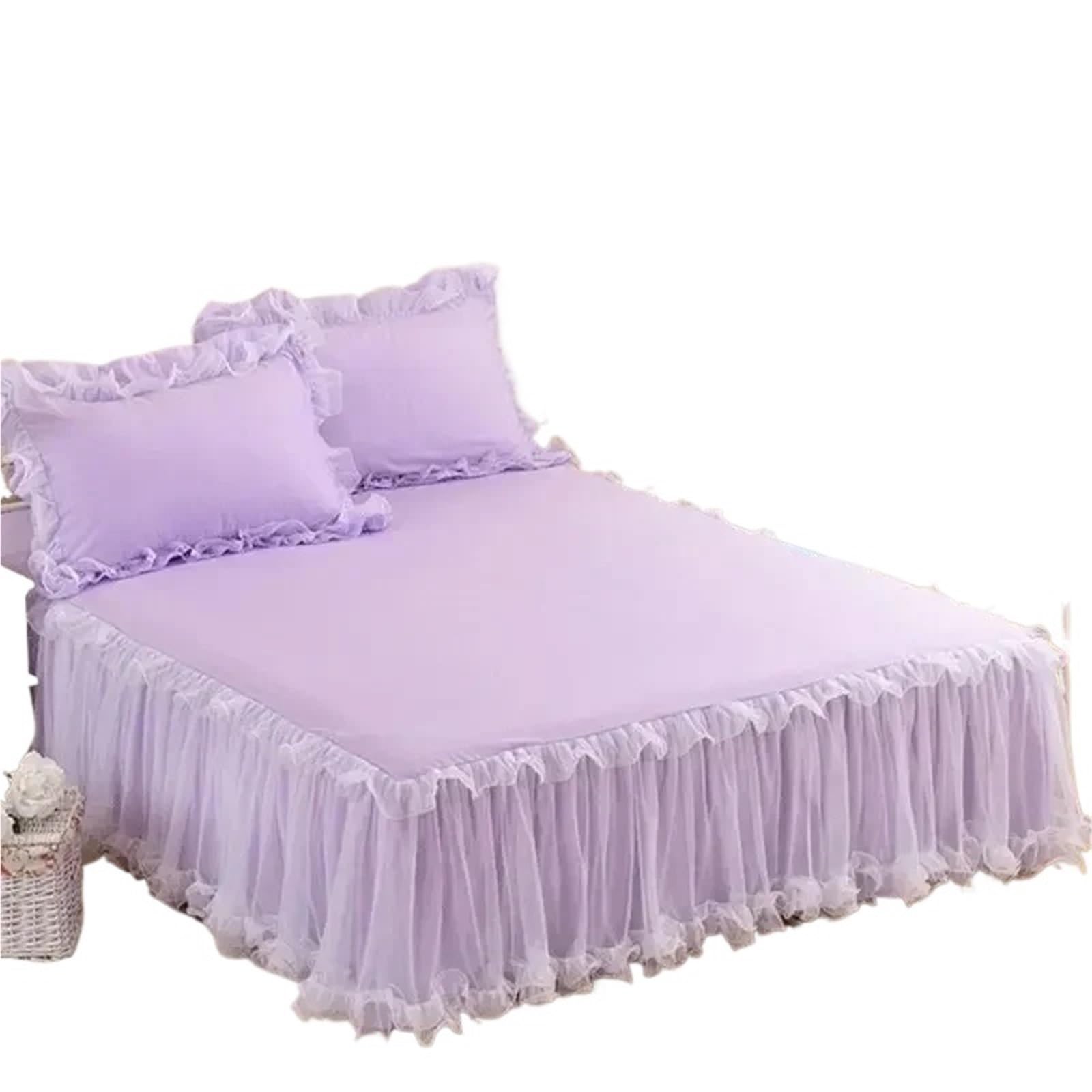 Bed Skirt 3 Pink Lace Bed Skirts Ruffle Edge Mesh Protective Bedspread Thickened Anti Slip And Dustproof Sheets And Pillowcases(Color 6,200x220cm 3pcs)