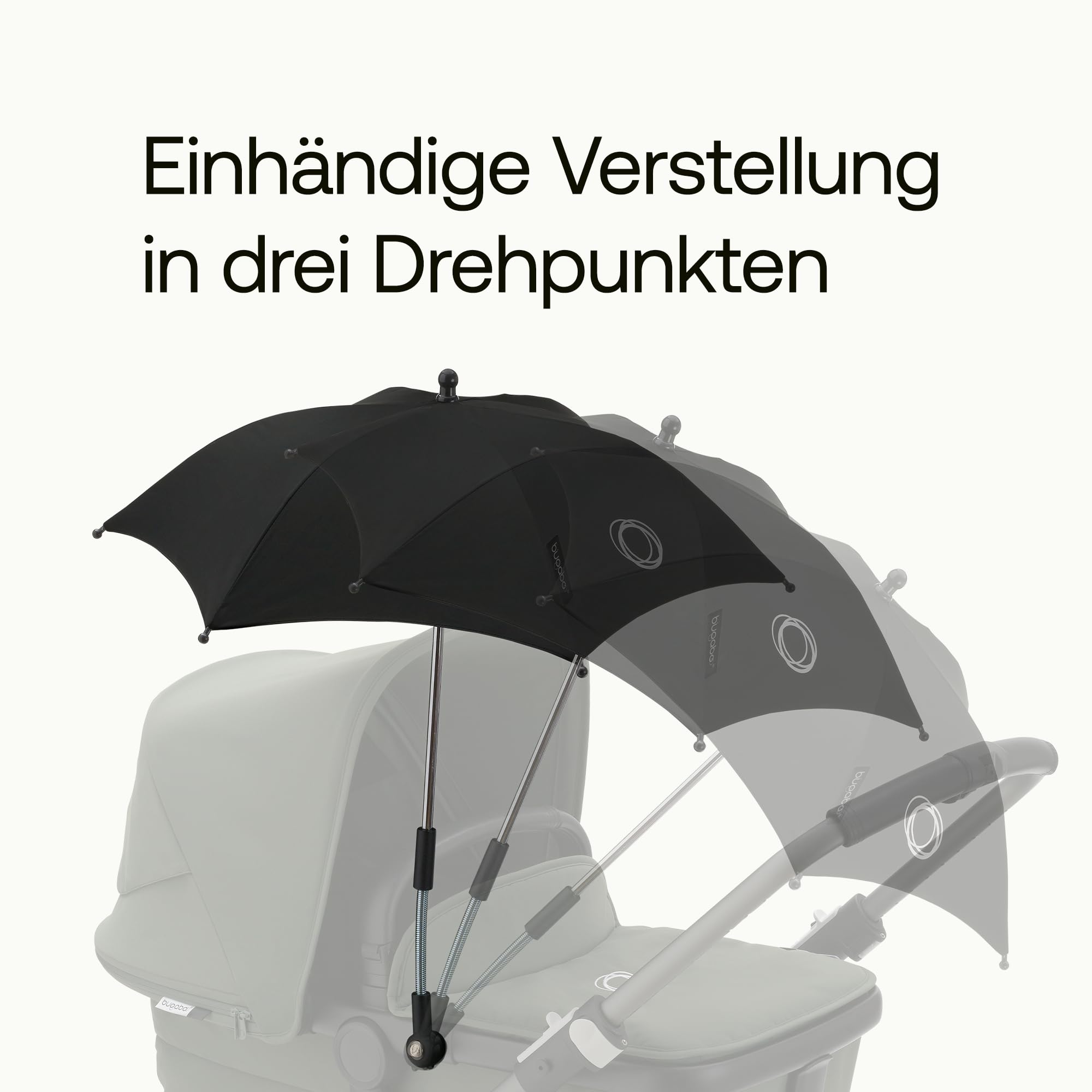 Bugaboo Sonnenschirm+, kompatibel mit allen Bugaboo Kinderwagen, mit UPF 50+ Schutz gegen UV-Strahlen, große Schattenfläche, Verbindung mit einem Klick & leicht verstellbarer Mechanismus, Fresh White | mit UPF 50+ UV Schutz, große Schattenfläche, Verbindu