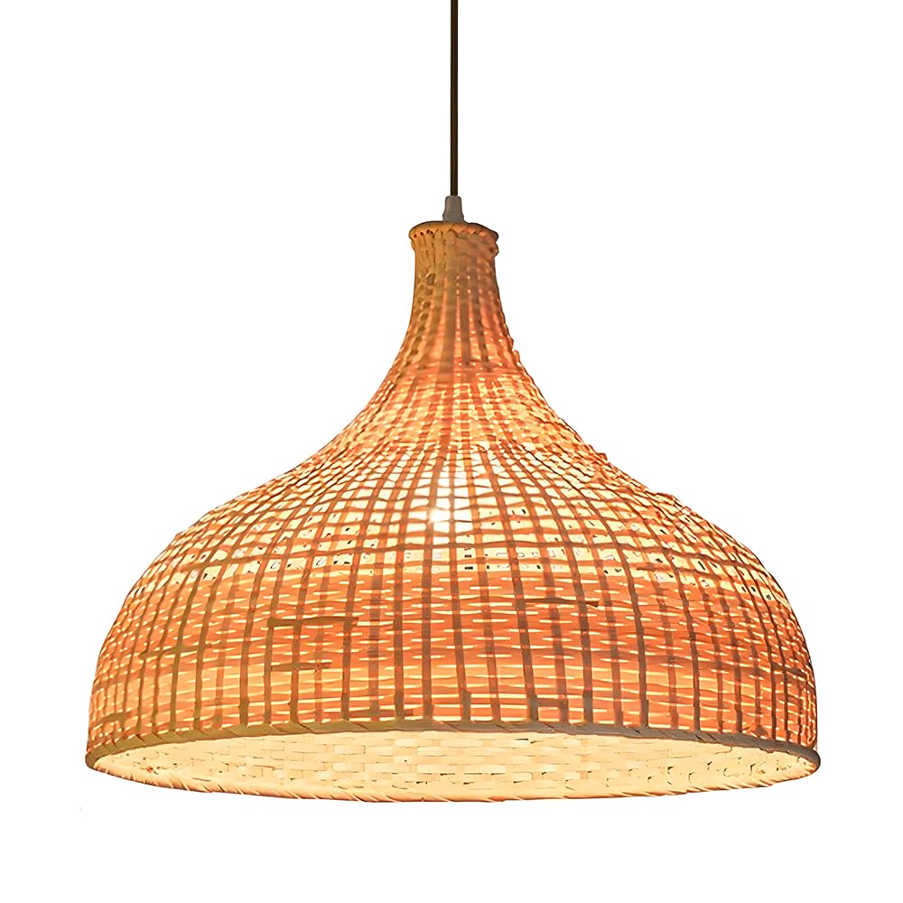 AYQJMD Natural Bamboo Hanging Lights Boho Style Handmade Woven Rattan Hanging Lamp 17.7in with E26 E27 Base Pendant Light Fixture for Restaurant Cafe Teahouse Bar Dining Room Club