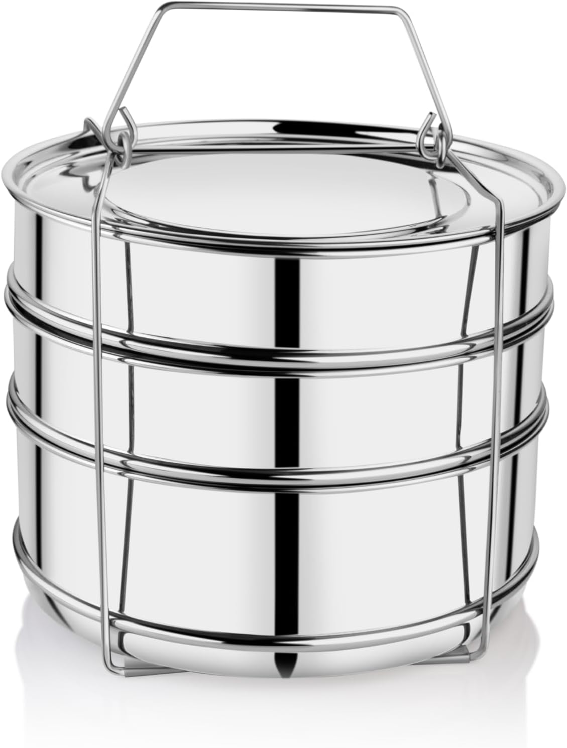 Embassy Stainless Steel Cooker Separator | Suitable for 10 litres Prestige Deluxe Plus Outer Lid Pressure Cookers | 3 Containers with Lifter | Dimension - 21x21x16 cm