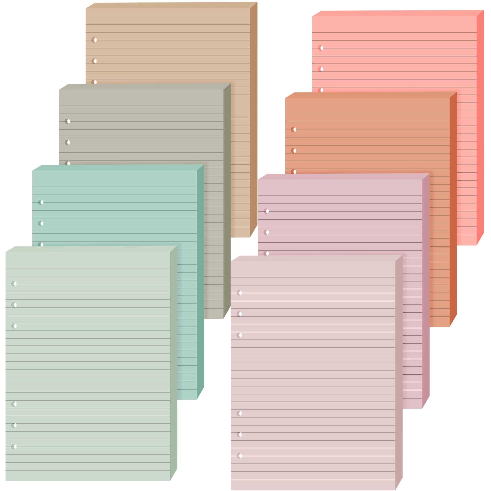 PerKoop 8 Pack Lined Refill Paper A5 Colored 6 Ring Binder, Bohemia