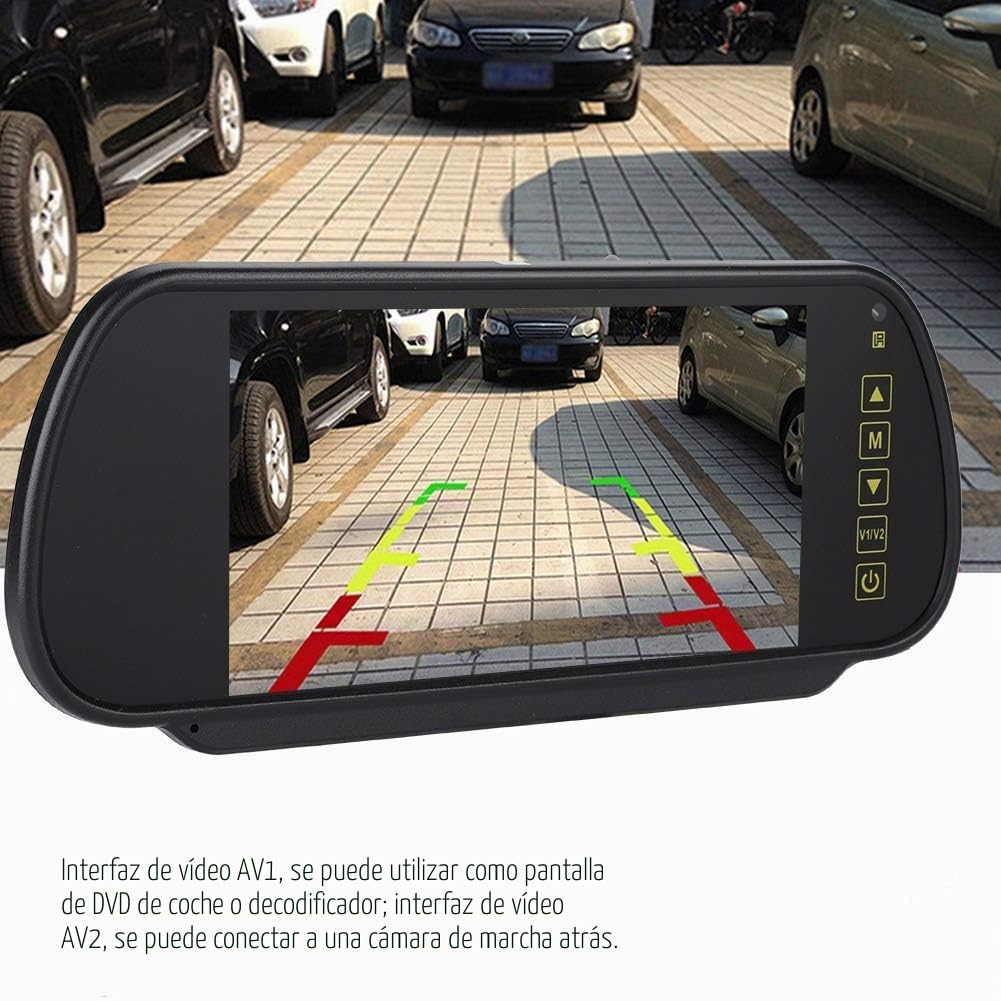Espejo retrovisor de coche de 7 pulgadas, monitor LCD con atenuación automática, cámara de visión trasera AV2, que reconoce automáticamente, con soporte, con protección contra cortocircuitos, adecuado