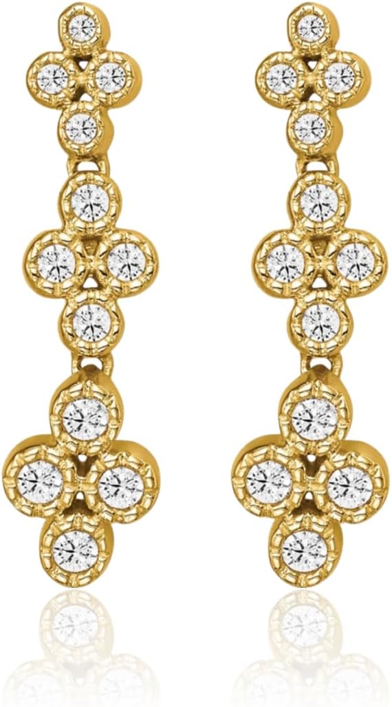 IceCarats 14K Solid Yellow Gold 0.38 carat Lab Diamond Medium Flower Cluster Drop Earrings 22.92mm 7/8 inch Round Cut, Prong Set, Friction Back For Her