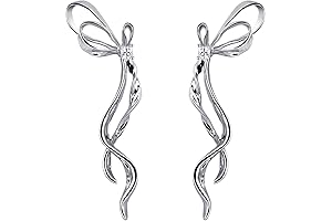 Luminous Waves: The Allure of Silver Bow Long Earrings