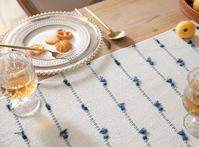 Image of Premium Hand Woven Heat Resistant Cotton 4-6 seatertable Runner|Table Cloth|Table top|Table Linen|Table Decor for Dining Table|Centre Table|Coffee Table|(14*72 inches)|Blue DH|PB 011