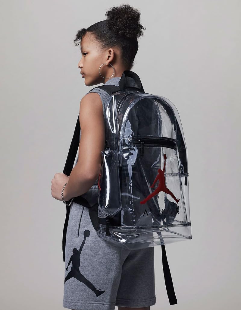Nike Jordan Clear Backpack With Matching Accessory Case 2pc 2 Piece Set 3 Pocket (Black/Red)