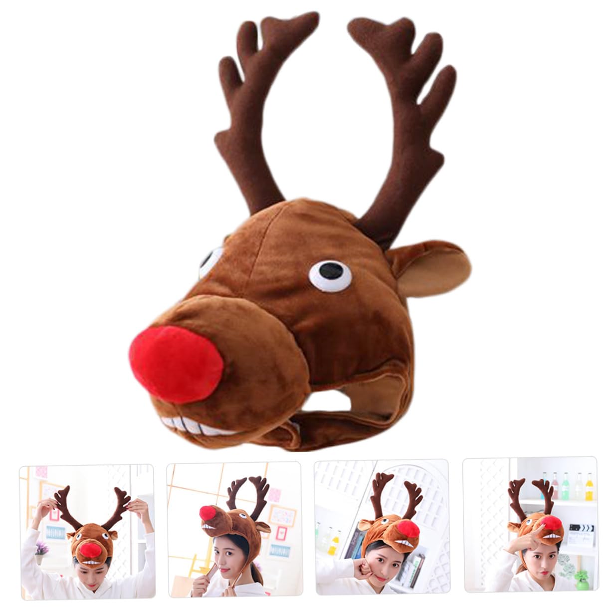 Sombrero de Fiesta de Dibujos Animados Diseño de Alce Gorro Navideño de Felpa Relleno de Algodón PP Accesorio Cómodo para Invierno y Fiestas de Disfraces