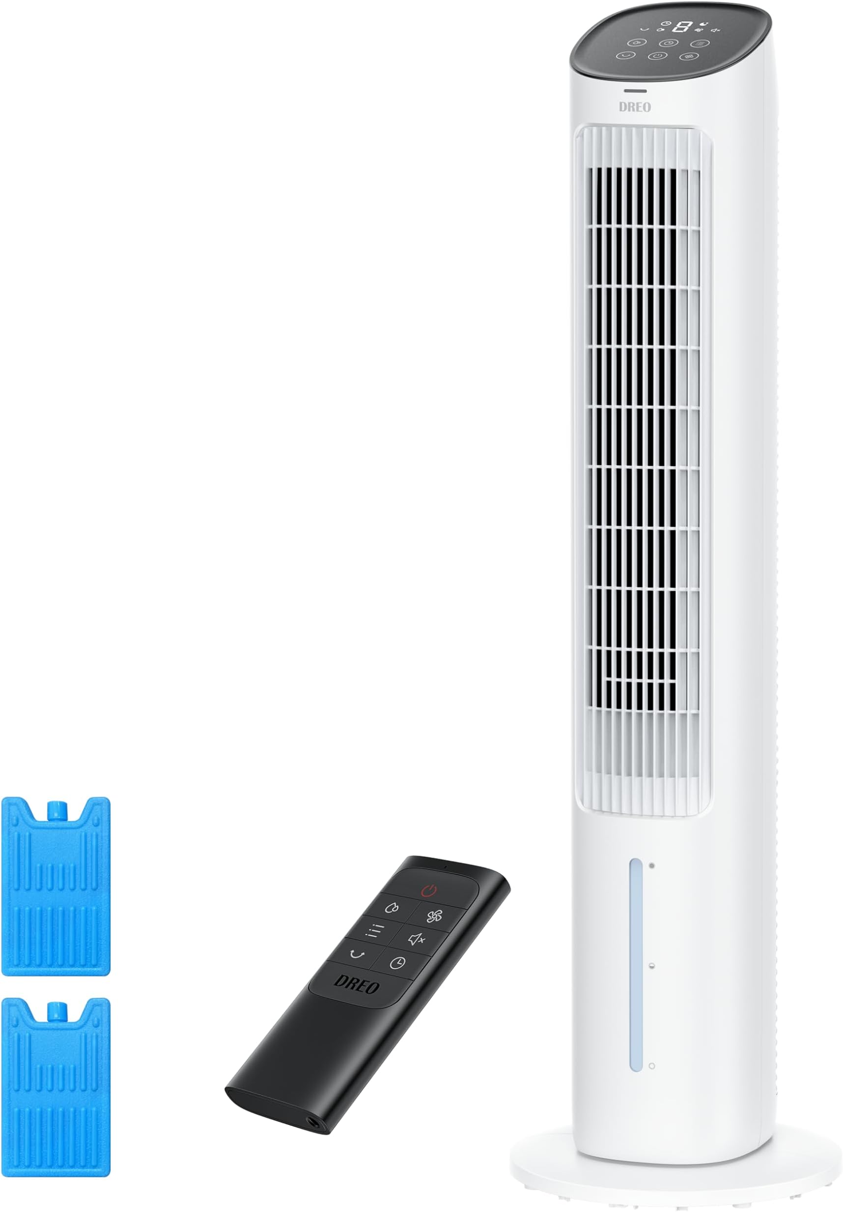DREO 40“ Evaporative Air Cooler, 35dB Silent Cooling Fan that Blow Cold Air, 80° Oscillating Bladeless Tower Fan for Bedroom, Removable Water Tank, Ice Packs, Remote Control, 4 Speed, 7H Timer, White