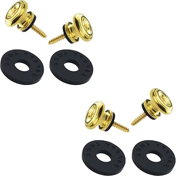 Gold Guitar Strap Buttons End Pins with Guitar Strap Locks Strap Blocks Washers and Mounting Screws for Acoustic Electric Guitar Bass Ukulele 4PCS