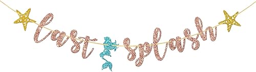 Banner de Last Splash con temática de sirena, despedida de soltera de boda, decoración de banderines de despedida de soltera, purpurina de oro rosa