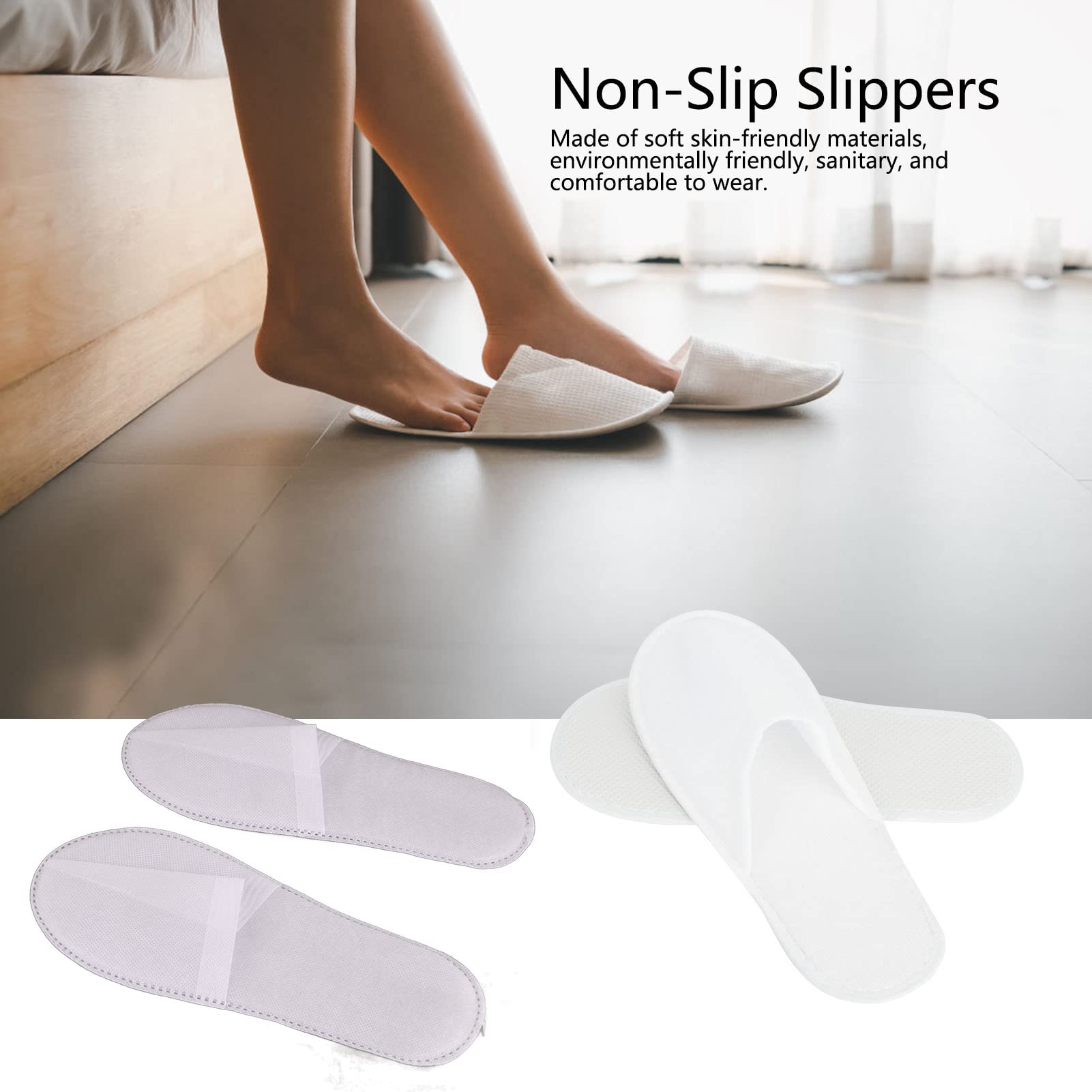 50 Pares de Pantuflas Desechables de Hotel para Interiores, Pantuflas Antideslizantes Unisex Portátiles, Pantuflas de Punta Cerrada de Terciopelo de Algodón para Spa(Pizarra blanca no tejida de 3MM)