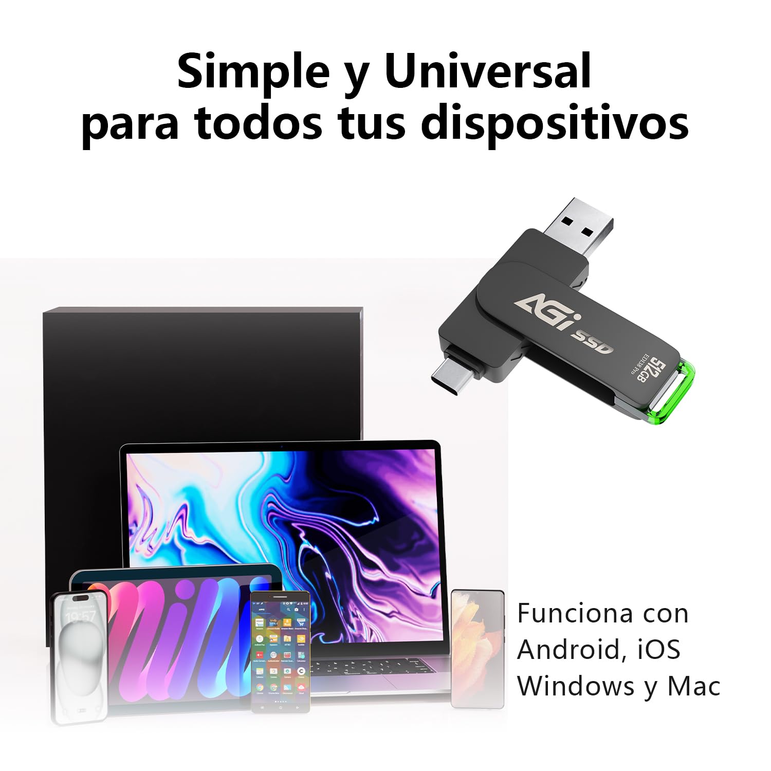 AGI ED138 Pro 512GB SSD Externo Portatil USB 3.2 Gen 2 Dual para PC Laptop