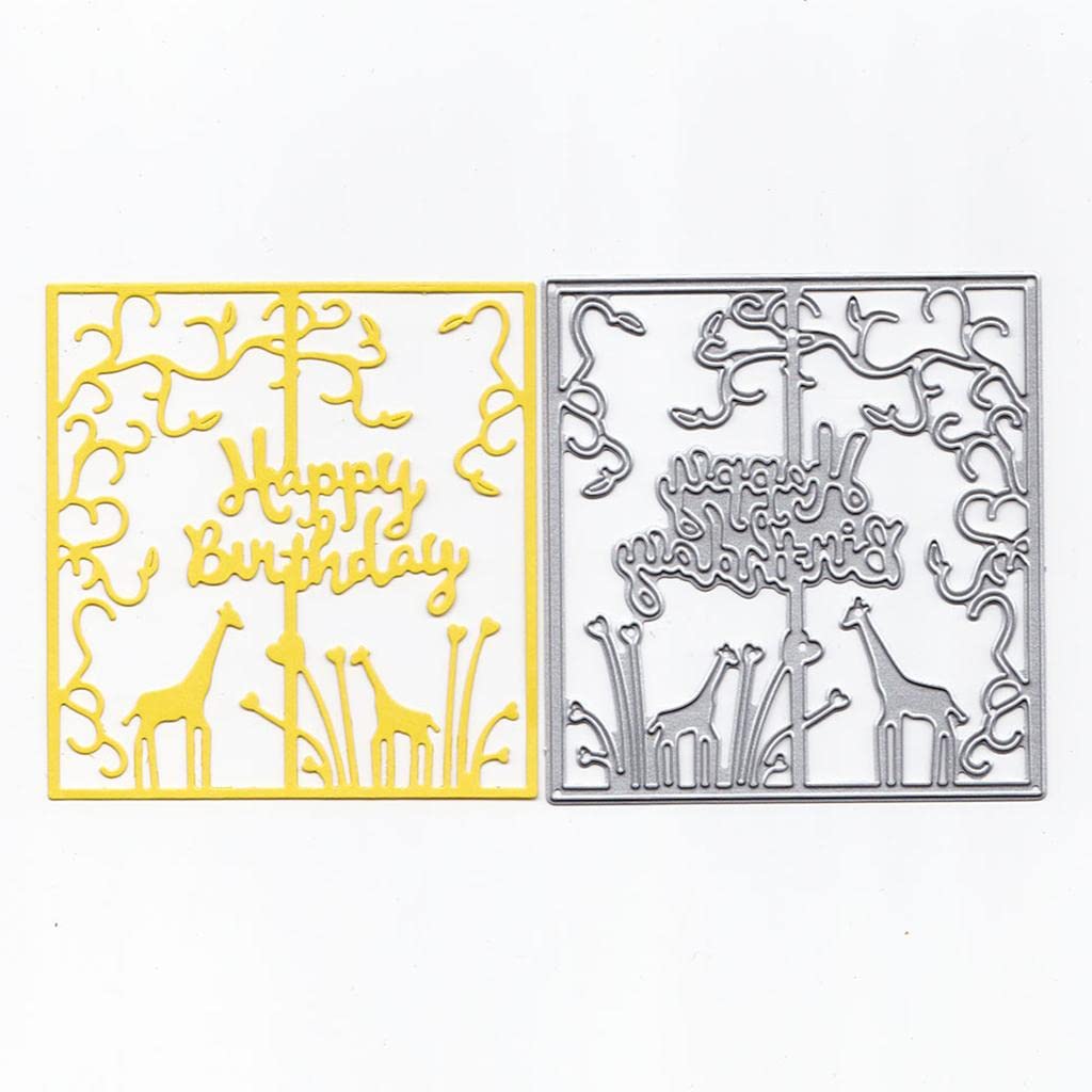 LOOM TREE® Cutting Dies, â€œHappy Birthdayâ€ CUTE Giraffe Rectangle Metal Stencil Cutting for Making Scrapbooking Cut Die for Card Making - 88 X 93mm Scrapbooking & Paper Crafts | Die Cutting & Embossing | Die Cut & Embossing Machines