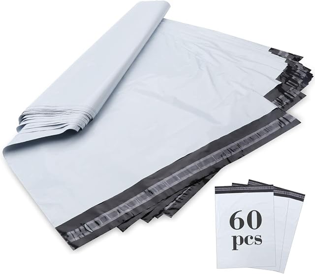 Homewit 60pcs Plastic Mailing Postal Bag 16.5 x 20.5 Inch (420 x 520mm), Large Size Premium Postage Bags Self Seal Packing Packaging Postage Mail Sacks Envelopes Mailers - White