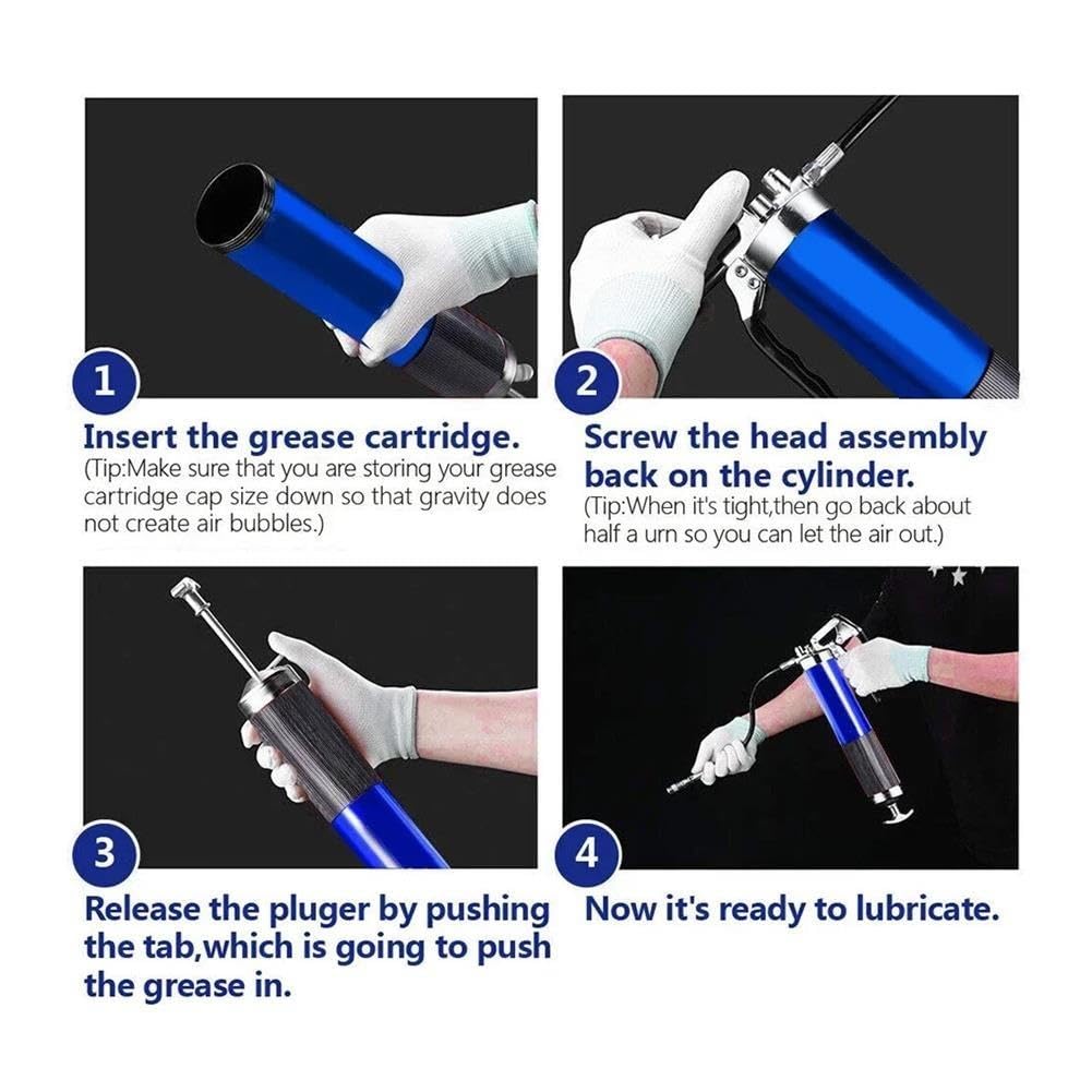 Kit de Pistola de engrase Manual Lubricador de Alta presión con empuñadura de Pistola de 400 CC(Blue Set)