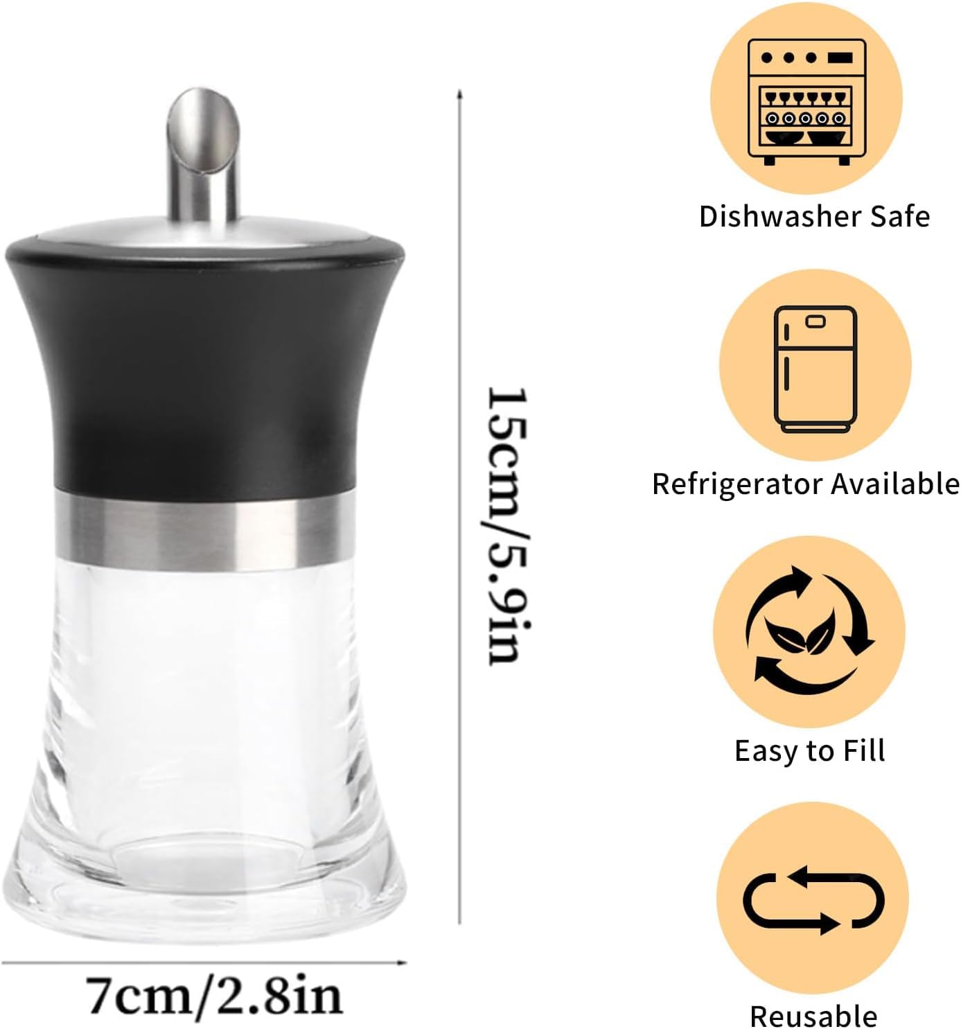 Sambhuya Sugar Dispenser 100ml Acrylic Sugar Shaker Sugar Bowl Spice Storage Bottle Salt Shaker Glass Coffee Spices Organizer Bottle Stainless Steel Lid Kitchen Accessories (Pack of 01) 3