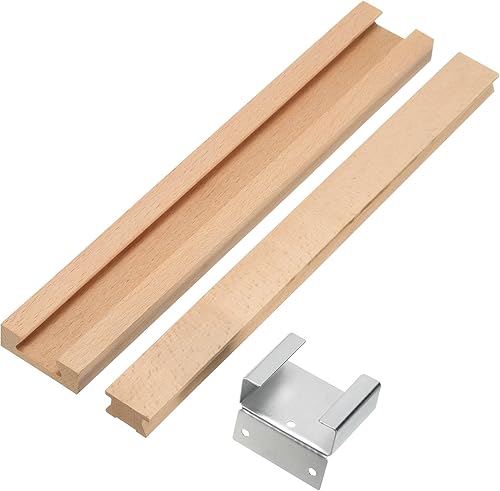 Miniatura 10 de uxcell 4 guías de madera para cajones con soporte deslizante de metal, guía central de madera clásica, kit de repuesto de rieles inferiores de