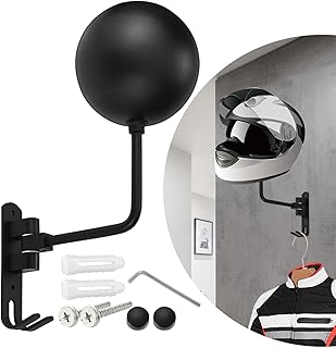 Motorcycle Helmet Stand with Hook, Motorbike Helmet Holder for Wall Mount and Helmet Holder for Bike, Aluminum 180°Rotatable Hat Stand Motorcycle Helmet Display Rack for Hard hat, Can Hang Keys