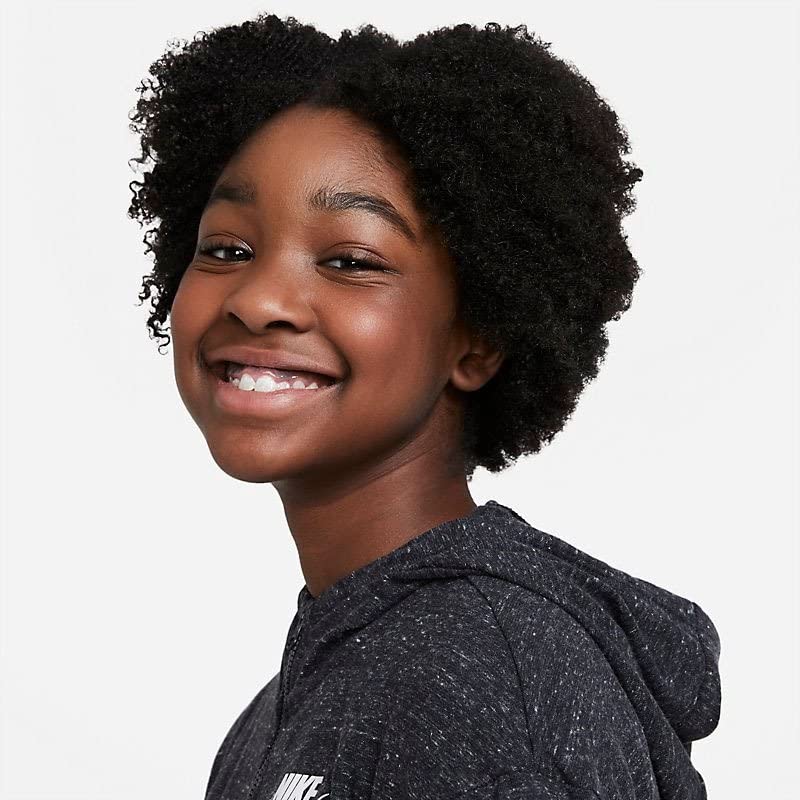 Nike Sportswear Big Kids' (Girls') Full-Zip Jersey Hoodie (Small, Black Heather/Black/White)2