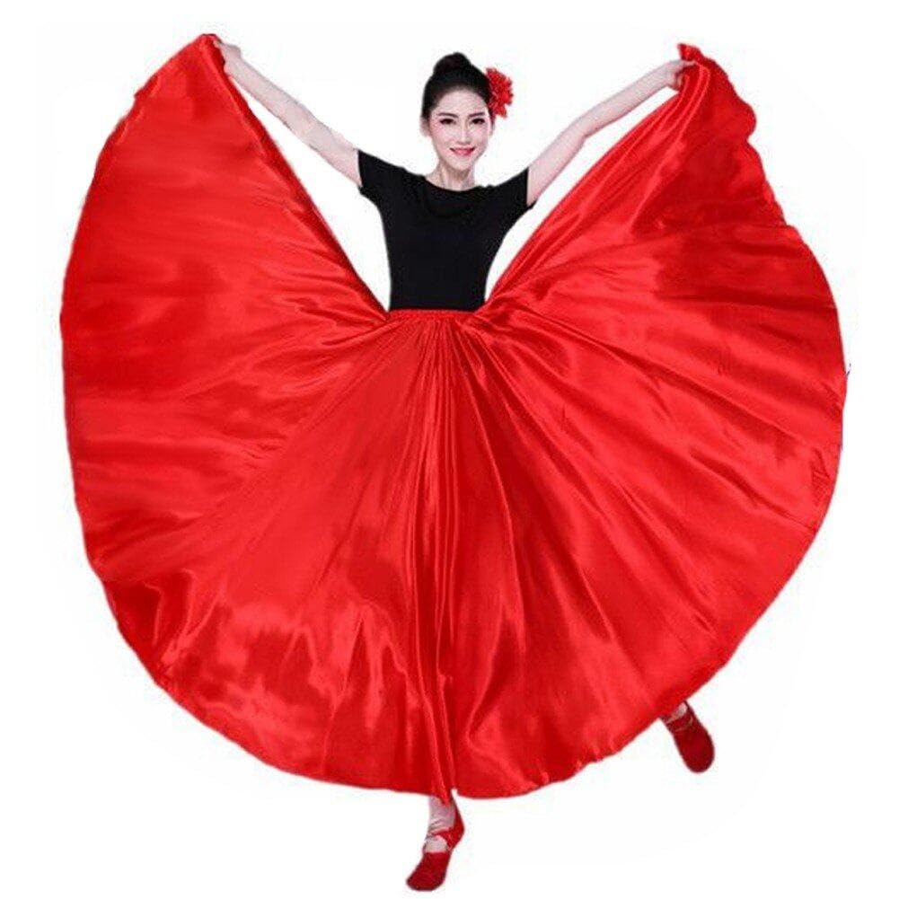 Jupe longue en satin pour danse de salon et performance de danse classique couleur solide