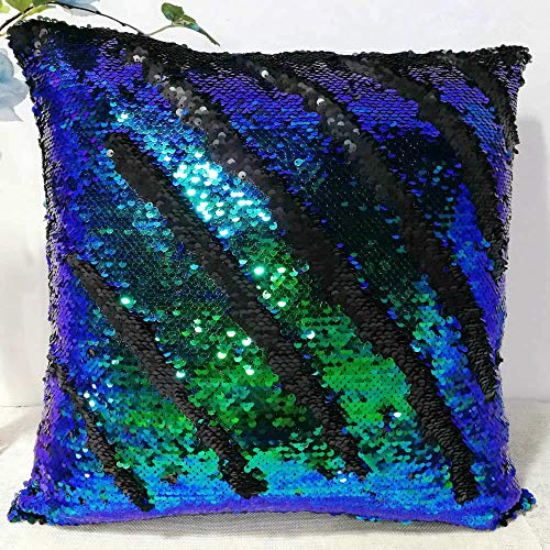 Duobao Sequin Pillow Covers 20X20-Inch Changing Color Pillow Case Reversible Sequin Pillow Case Holographic Decor Mermaid Pillow Cover For Boys Throw Pillow Covers (20X20-Inch, Green To Black) #TOP11