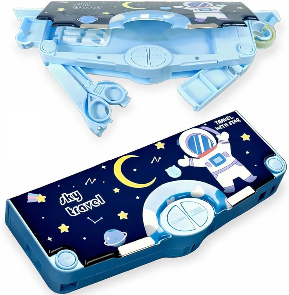 Multifunctional Space Astronaut Pencil Case, Large Capacity Pencil Box Compass Box for Boys, Pencil Pouch for Girls, Pencil case & Geometry Box (Pck of 1)