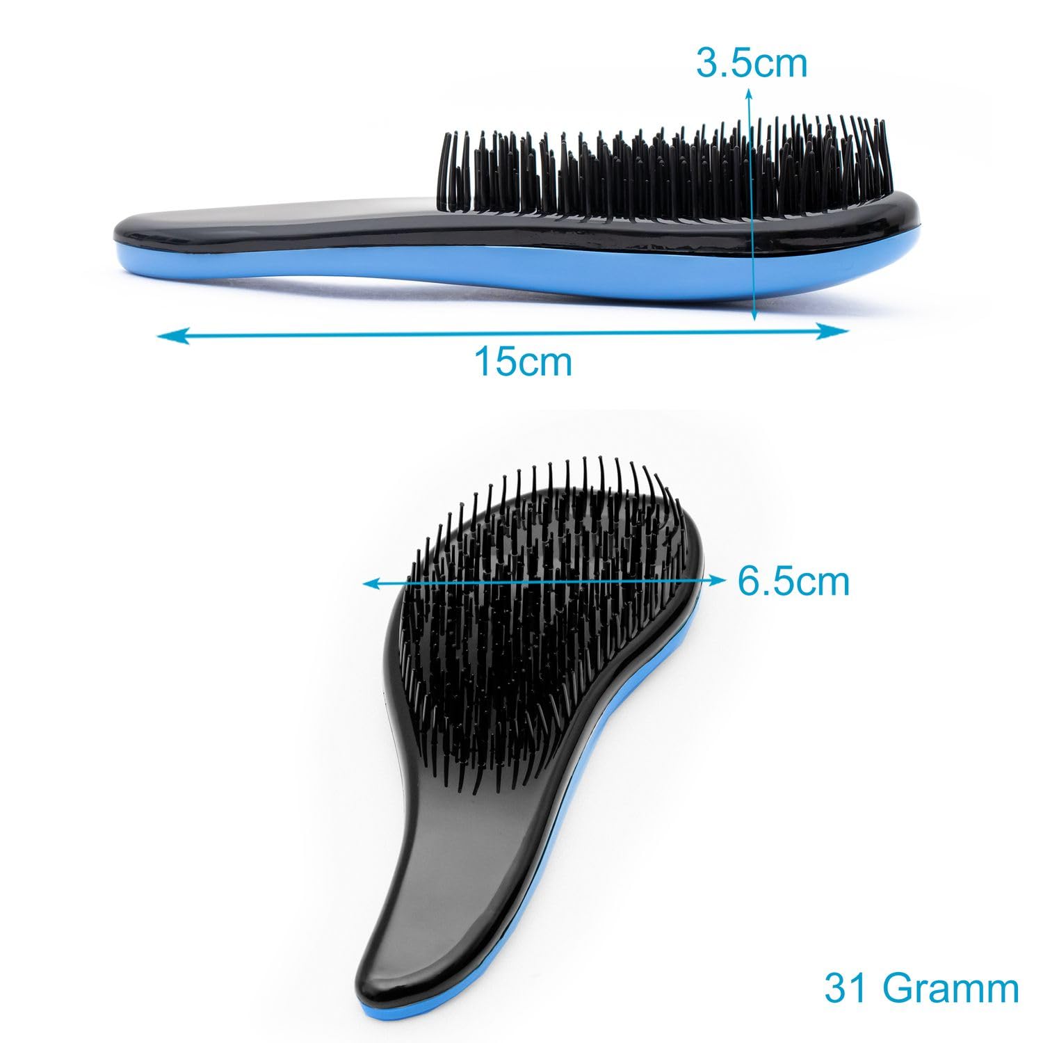 Intirilife mini szczotka do włosów w kolorze niebieskim - 15 x 6,5 x 3,5 cm - Szczotka do rozczesywania suchych i mokrych włosów z plastikowym włosiem Praktyczna do torebki i w podróży