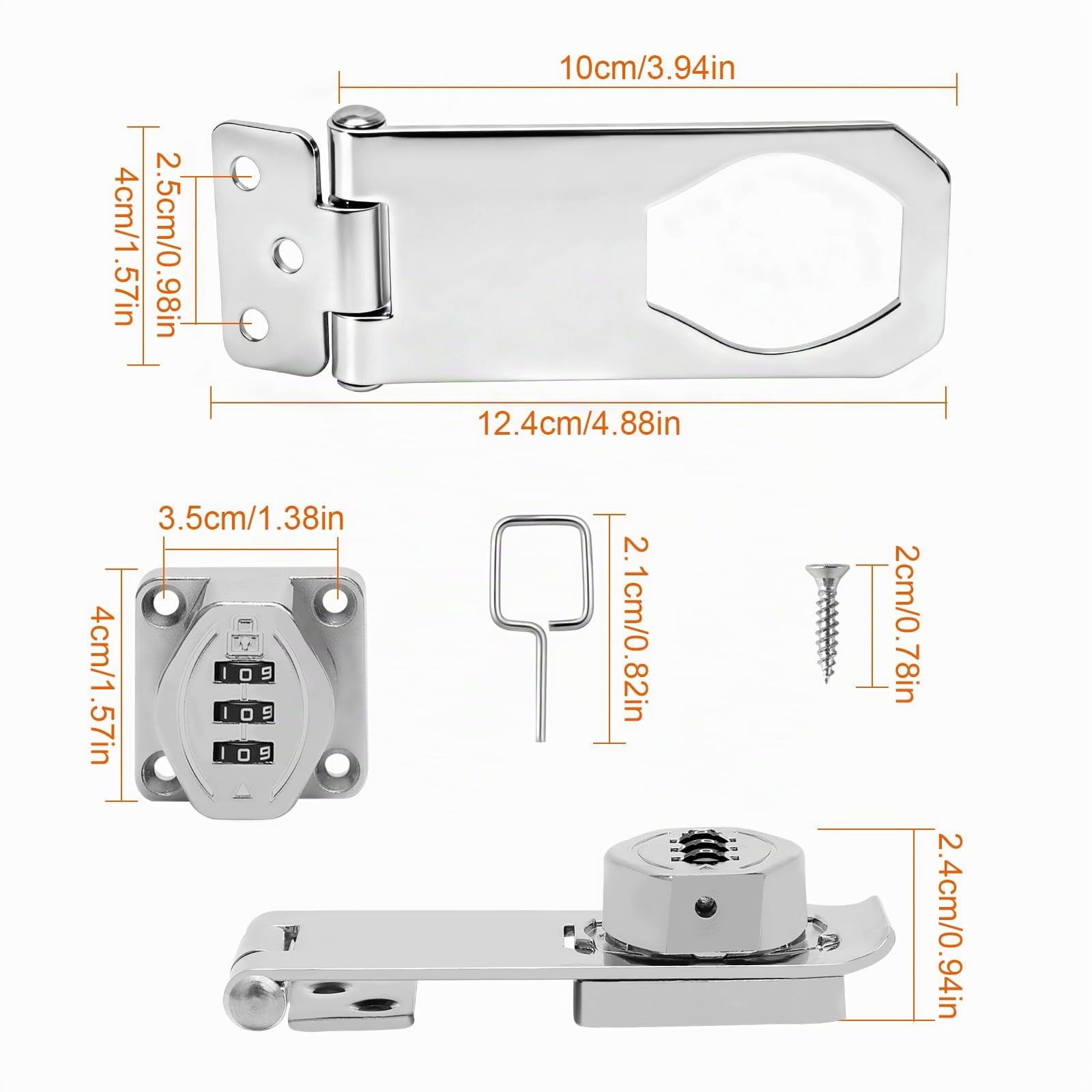 Cerradura de Armario con Código 4 Pulgadas, Cerradura sin Llave con Contraseña, Pestillo de Seguridad para Cajones, Gabinetes, Roperos y Muebles