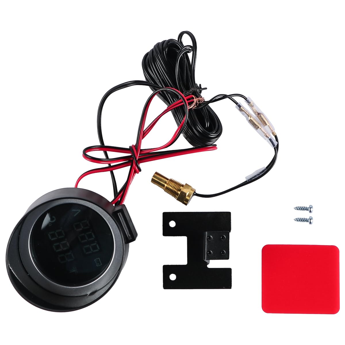 Sarini Misuratore di Temperatura dell'Acqua Digitale Rotondo Voltmetro Misuratore di Temperatura del Liquido di Raffreddamento dell'Acqua Kit Dc 9v 36v con Luce Blu per Auto Moto ATV