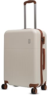 Mode Maestro Hard-Sided Polycarbonate Trolley Suitcase 360° 8-Wheel Easy Drag Brown Color Accessories Light-Weight TSA Lock 3-Yr Warranty Check-in Luggage Bag 24in (65cm (M), White)