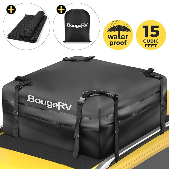 Buy BougeRV Car Roof Bag, 15 Cubic Feet Rooftop Cargo Carrier Bag