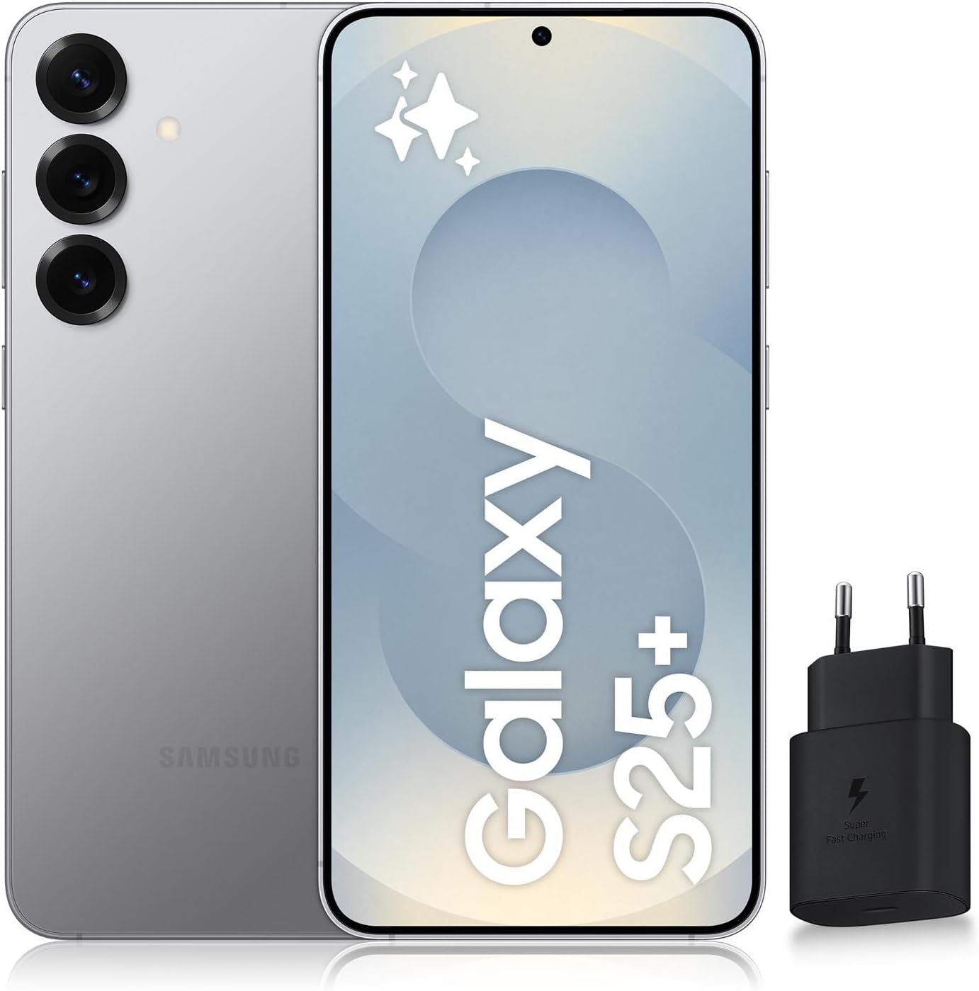 Samsung s25 Edge – Samsung Galaxy S25+, Smartphone Android 5G avec Galaxy AI, 256 Go, Chargeur Secteur Rapide 25W Inclus, Smartphone Débloqué, Gris, Version FR