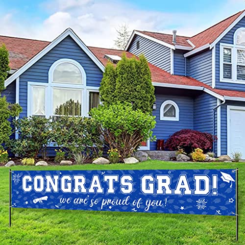 Image of 37Pcs Graduation Banner Balloon Decorations Class of 2026, Congrats Grad Banner Yard Outdoor Decorations, Graduation Balloons Banner Set for High School College Graduation Party Supplies, Blue