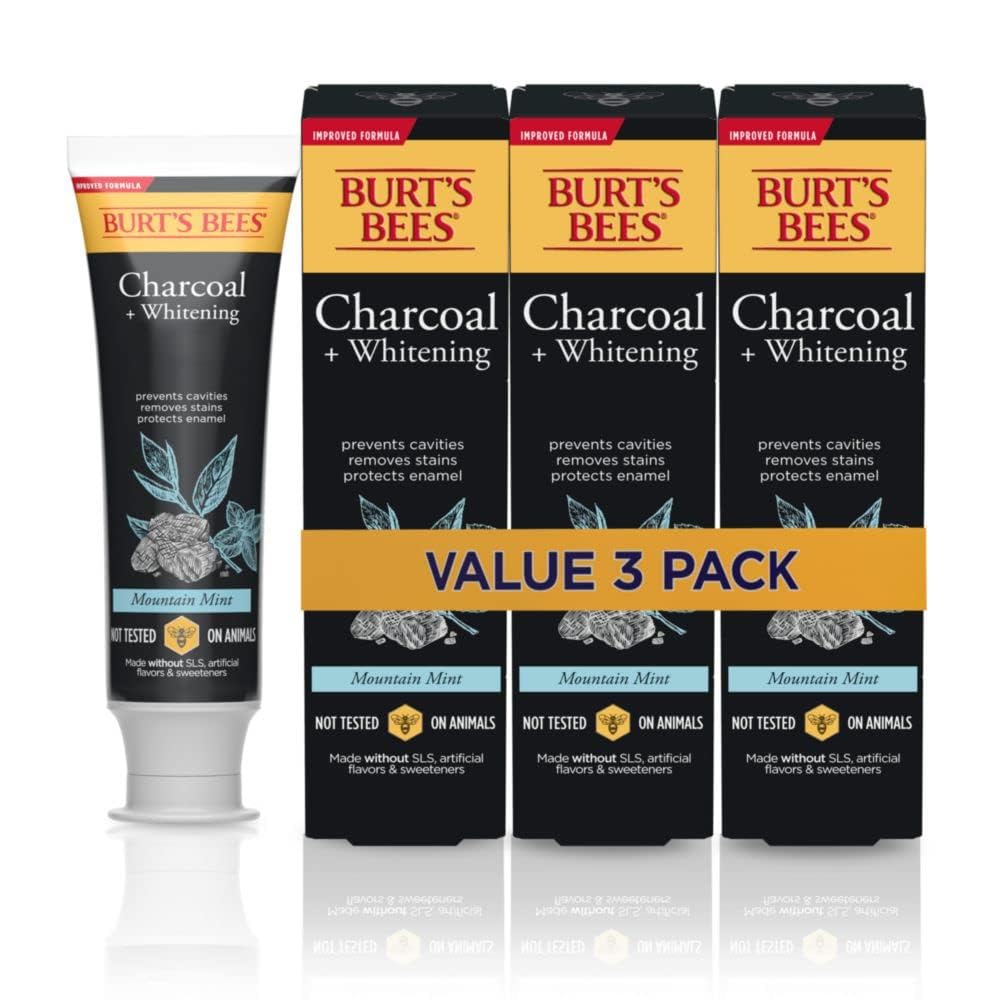 Burts Bees Toothpaste Natural Flavor Charcoal with Fluoride Toothpaste Mountain Mint 3 x 4 7oz
