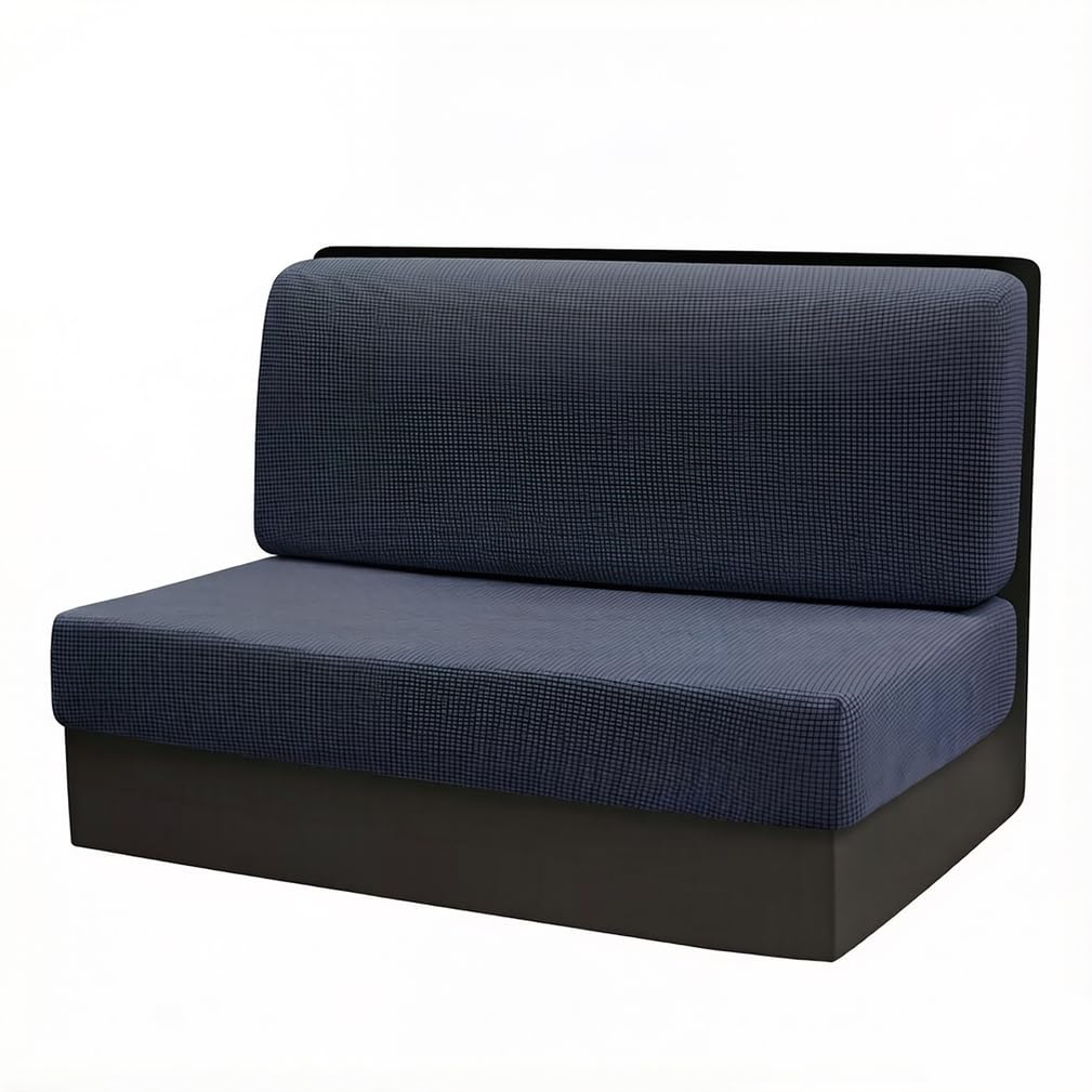 YANGAFJDUA Anti-Slip Dinette Seat Covers for Camper, 2 Piece RV Dinette Cushion Covers Stretch Camper Cushions Cover Replacement, Stretchable Cushion Slipcovers for Trailer, Washable,Navy Blue