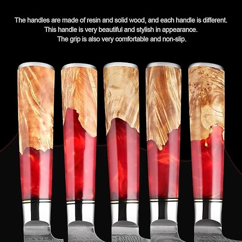 Miniatura 6 de Epicurean Cook - Juego de cuchillos de cocina de Damasco con acero VG10, juego de 8 cuchillos japoneses de Damasco para un rendimiento profesional,