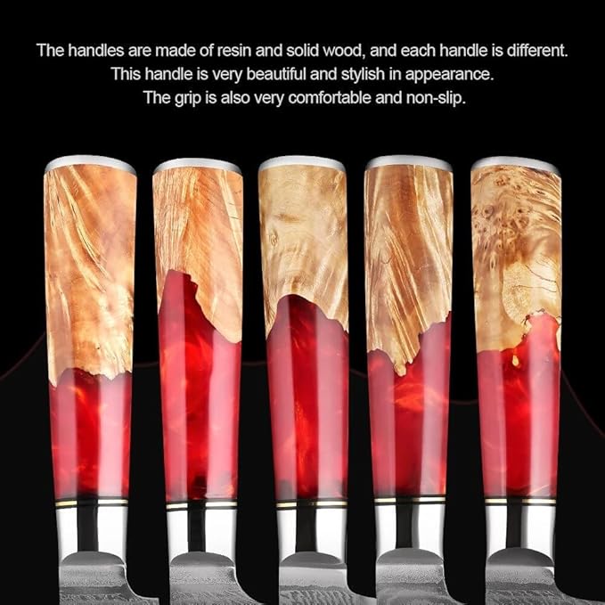 Set Cuchillos Cocina 8 Piezas Acero al Carbón Resina Roja miniatura 6