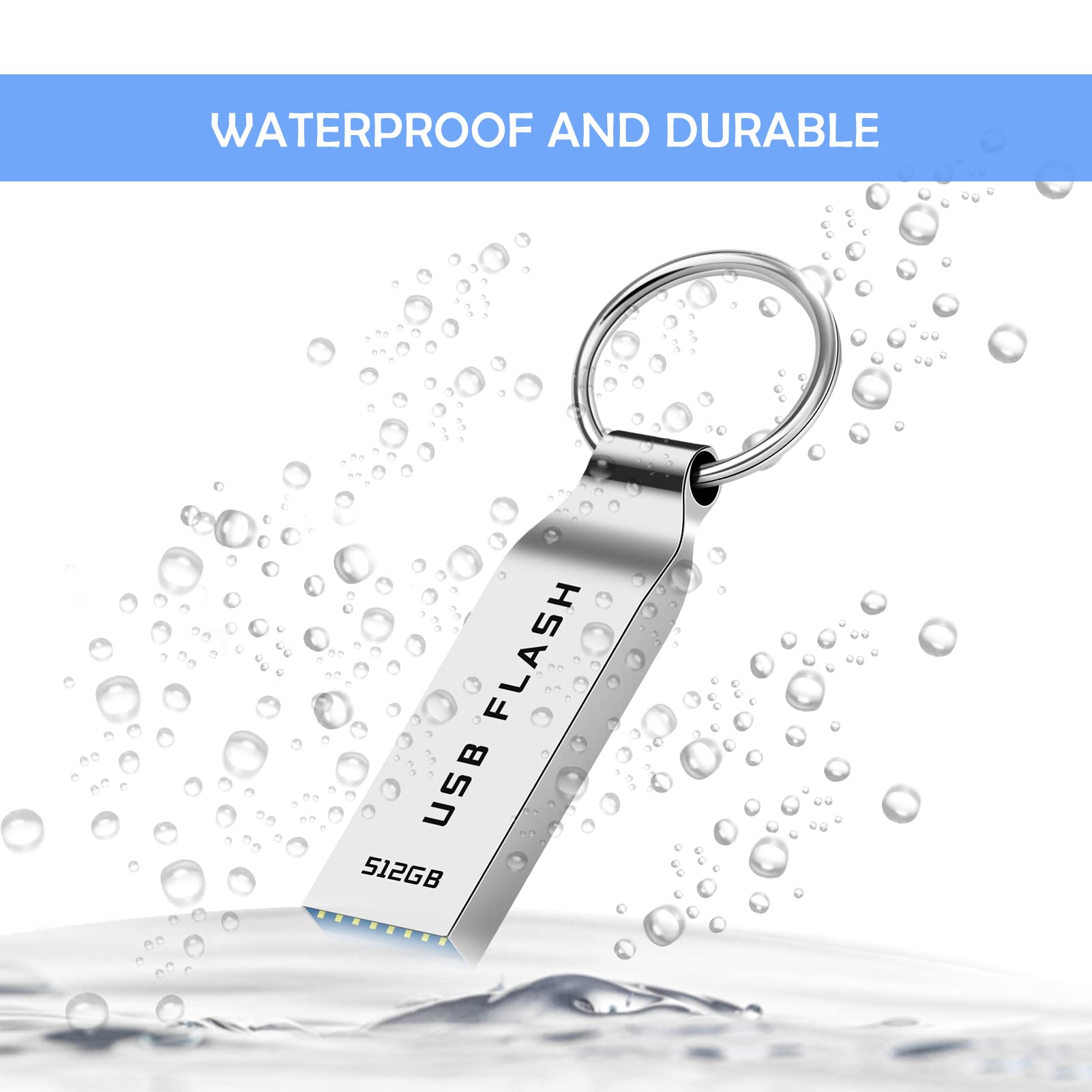 Chiavetta USB 512 GB USB 3.0 Impermeabile Pendrive 512 GB Metallo Pen Drive Portatile Penna USB Flash Drive compatibile con PC/laptop/Mac/Computer