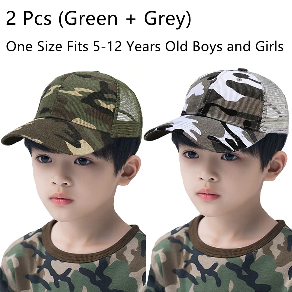 Cappello da baseball mimetico per bambini, cappello da sole mimetico in rete, cappello da sole per bambini, in cotone, con visiera regolabile, cappello da baseball estivo con protezione UV, cappello